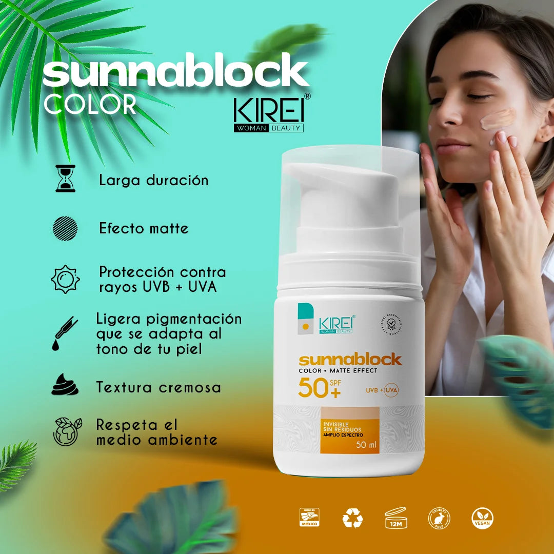 Protector solar con color FPS 50 y efecto mate. Base y protección solar en un solo producto. Cobertura natural para todos los tonos de piel.