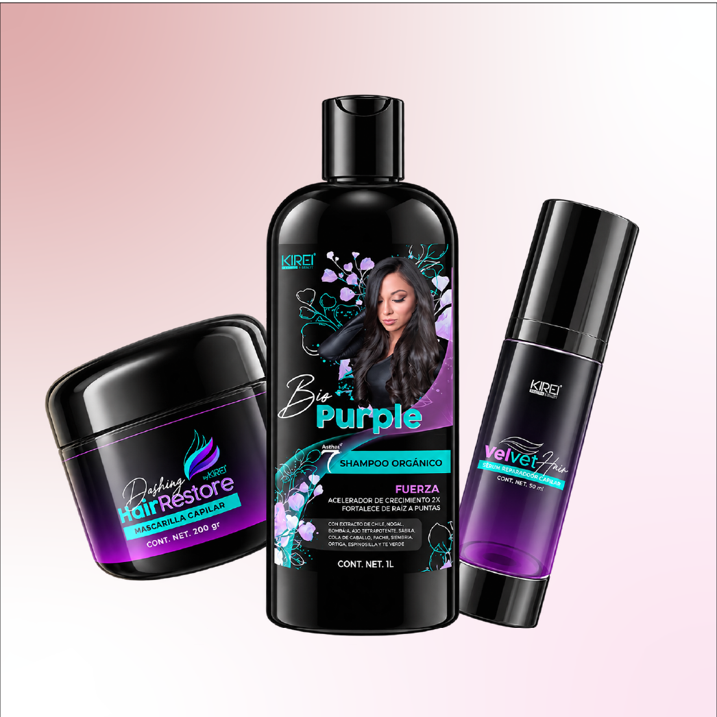 Kit Reparación + Brillo Capilar: shampoo, mascarilla y sérum para cabello dañado